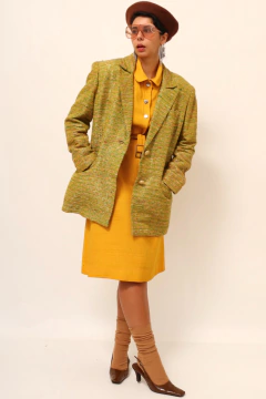 Blazer verde e amarelo forrado fio dourado