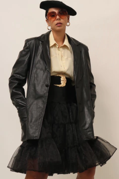 Blazer 100 % couro preto vintage 70´s - Capichó Brechó