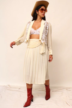 Conjunto made in FRANCE Saia plissada + cropeed renda