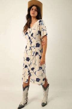 vestido floral off white flores azul vintage - Capichó Brechó