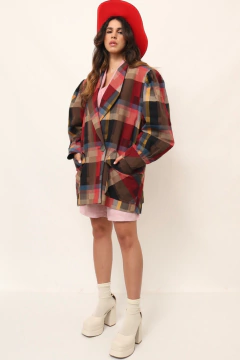 Blazer maxi alfaiataria xadrez estrutura - Capichó Brechó