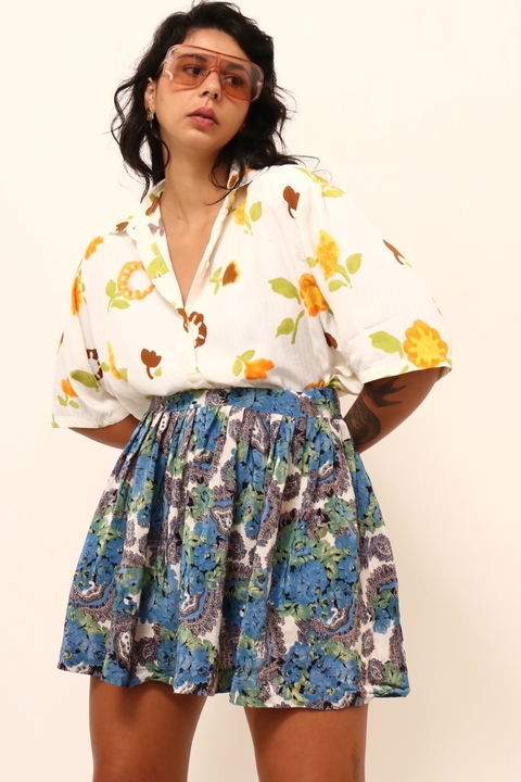 Camisa flores amarela vintage