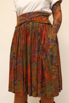 Saia cintura alta viscose flores outono - comprar online