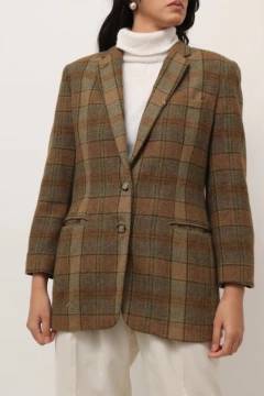 Blazer 100% lã RALPH LAUREN xadrez recorte couro