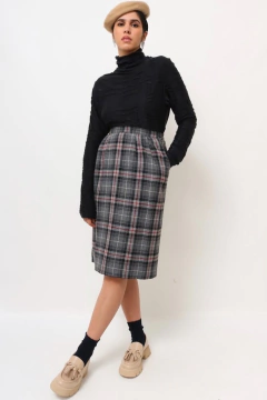 Saia Lã xadrez cinza midi made in USA forrada