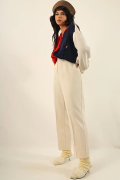 Calça cintura alta creme alfaiataria - comprar online
