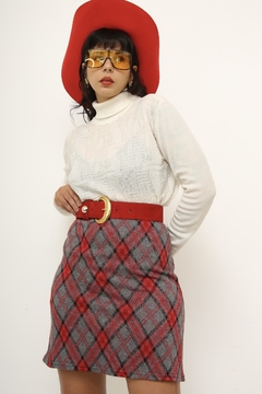 Saia cintura alta xadrez vintage - loja online