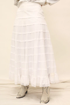 Saia semi longa branca renda - loja online