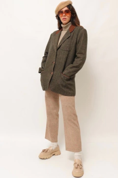 blazer xadrez pala couro marrom vintage - Capichó Brechó