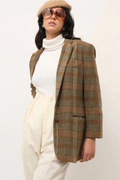 Blazer 100% lã RALPH LAUREN xadrez recorte couro - Capichó Brechó