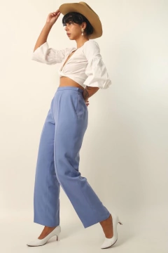 calça alfaiataria cintura alta toda forrada azul - comprar online