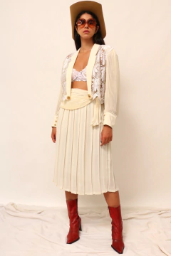 Conjunto made in FRANCE Saia plissada + cropeed renda - Capichó Brechó