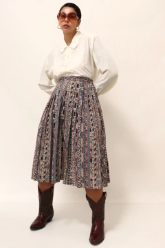 Saia cintura alta estampada vintage - loja online