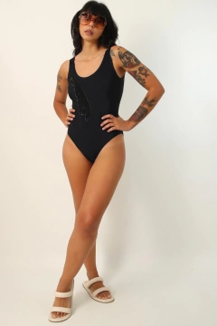 Maiô preto vintage C.G.C franja cowboy - comprar online