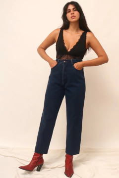 Calça jeans cintura alta escuro