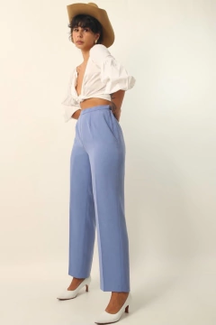 calça alfaiataria cintura alta toda forrada azul na internet