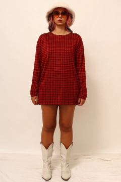 Blusa manga longa estilo tricot xadrez vermelho - comprar online
