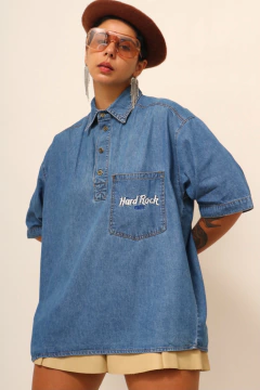 camisa Hard Rock azul bordado vintage - loja online
