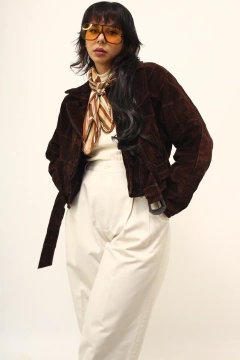 Jaqueta couro marrom cropped vintage - comprar online