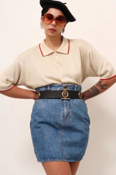 Pulover tricot bege listra vermelho 70´s na internet