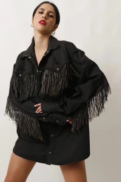 Camisão preto franjas bordado ampla - comprar online