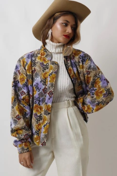 jaqueta viscose bomber floral vintage