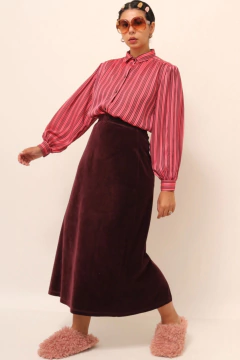 Saia veludo cintura mega alta vinho