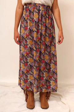 Saia cintura alta flores roxa CEA vintage - loja online