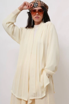 Camisa transparencia manga plissada vintage creme - loja online