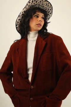 Blazer couro ferrugem forrado vintage