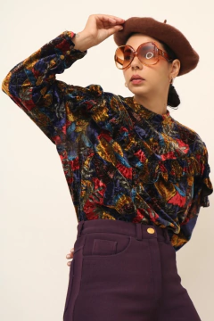 Blusa veludo babados vintage