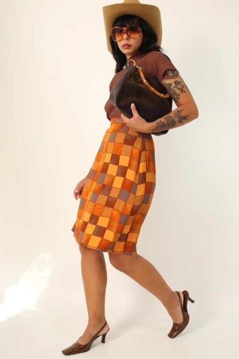 saia cintura alta estampa quadrado color