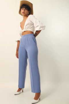 Imagem do calça alfaiataria cintura alta toda forrada azul