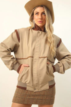 jaqueta bomber bege forrada det marrom - comprar online