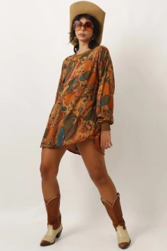 Blusa vestido marrom estampa - Capichó Brechó