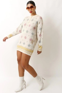 Pulover off lã com acrilico estampa azuleijo - loja online