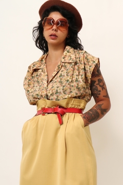 Camisa estampada rosa antigo flores amarela - comprar online