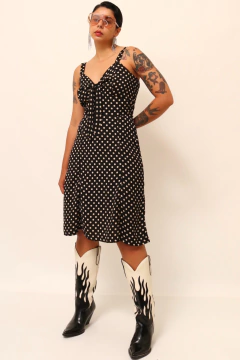 Vestido poa preto forrado semi midi - comprar online