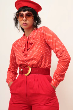 Camisa poa vermelha gravata vintage - comprar online