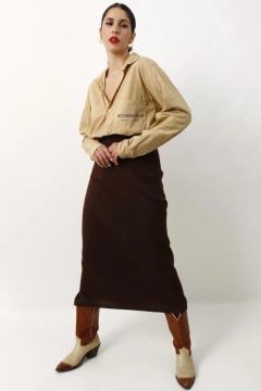 Camisa bege bolso estampa expedição - comprar online