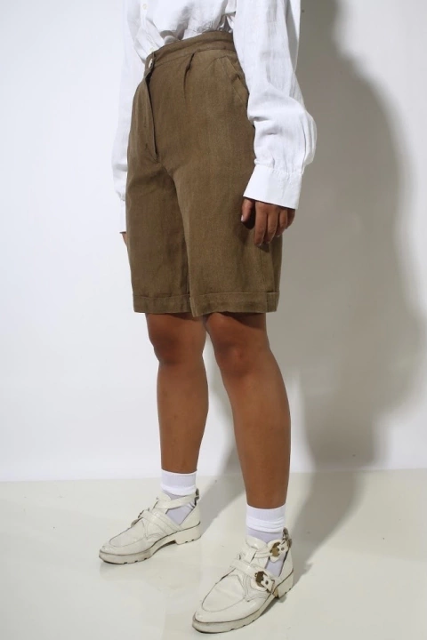 Bermuda linho cintura alta alfaiataria vintage