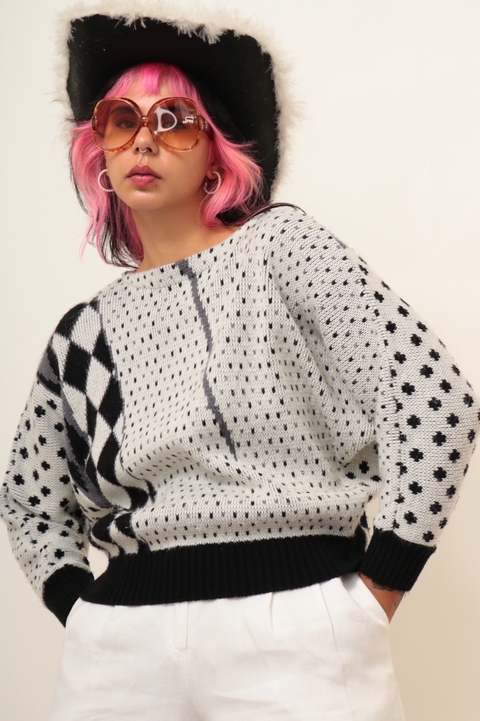 Pulover xdrez com poa CEA vintage