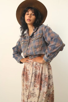 jaqueta jeans cropped xadrez vintage - comprar online