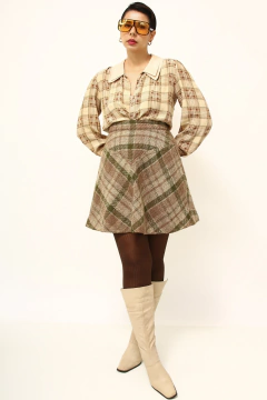 Saia xadrez tricot cintura alta - comprar online