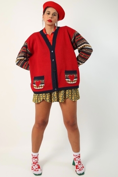 Cardigan vermelho bolso coração - Capichó Brechó