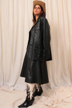Maxi blazer 100% couro forrado preto - comprar online