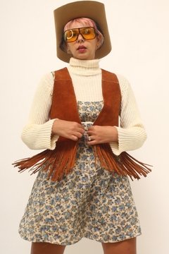 colete franjas couro caramelo vintage - comprar online