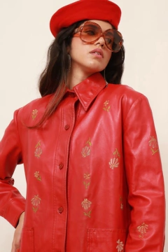 Blazer couro bordado forrado vintage - comprar online