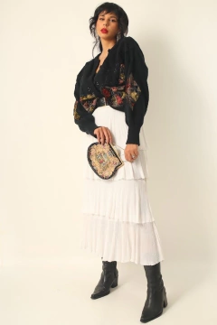 Cardigan pulover manga bufante recortes veludo - loja online