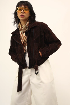 Jaqueta couro marrom cropped vintage - loja online